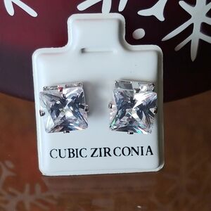 Princess Cut Cz Silver Stud Earrings